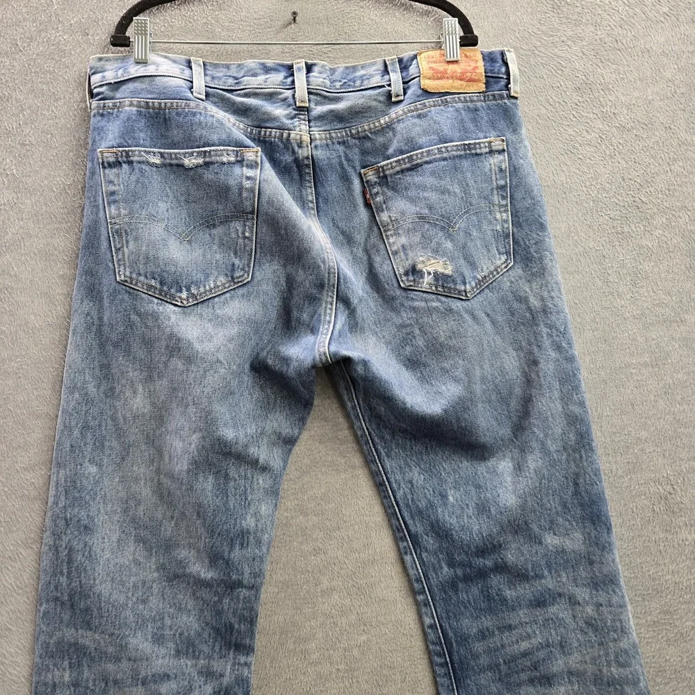 Levi's 501 Men Jeans 38X34 Light Blue Denim Original Fit Straight Leg Distressed
